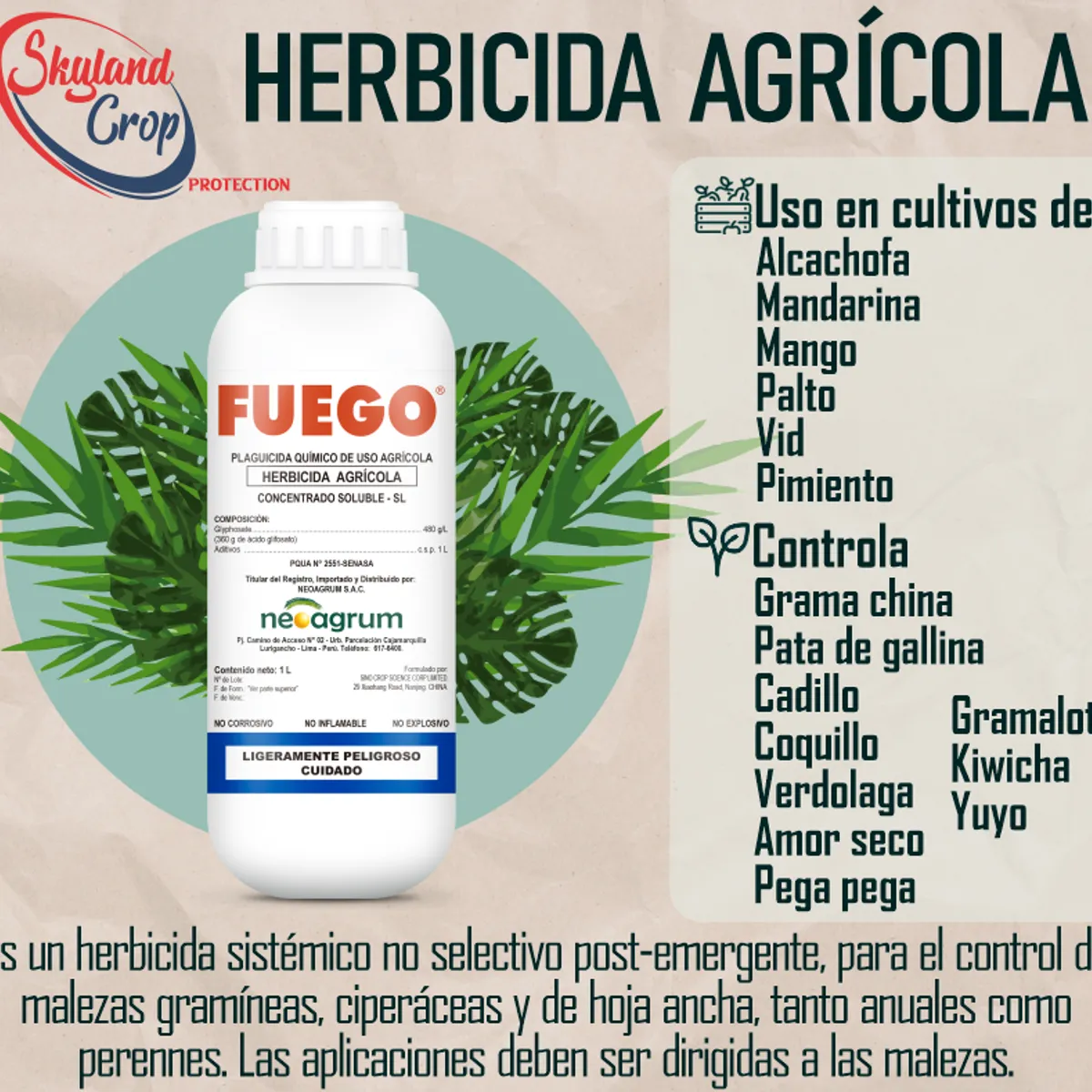GENERICO - FUEGO 480g 1L  HERBICIDA AGRÍCOLA