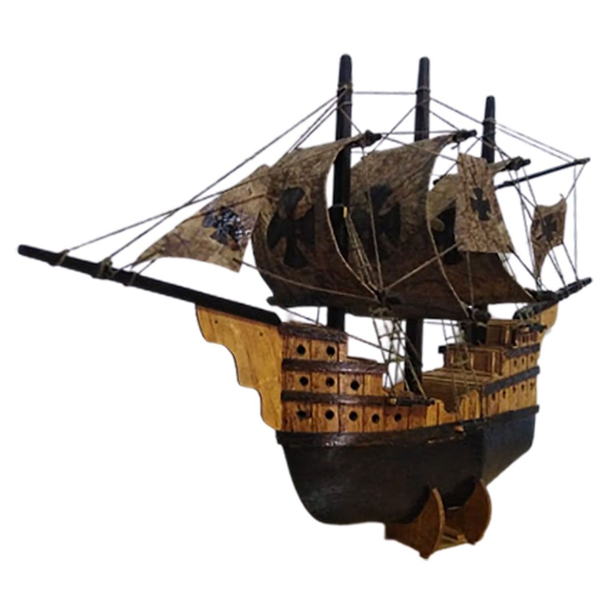 GENERICO - Barco de madera decorativo con velas Marron
