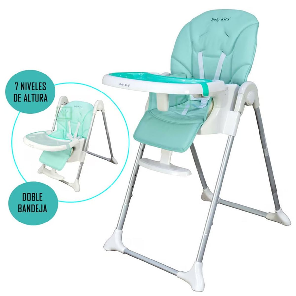 BABY KITS - Silla de Comer ELEGANT Regulable Reclinable y Plegable verde