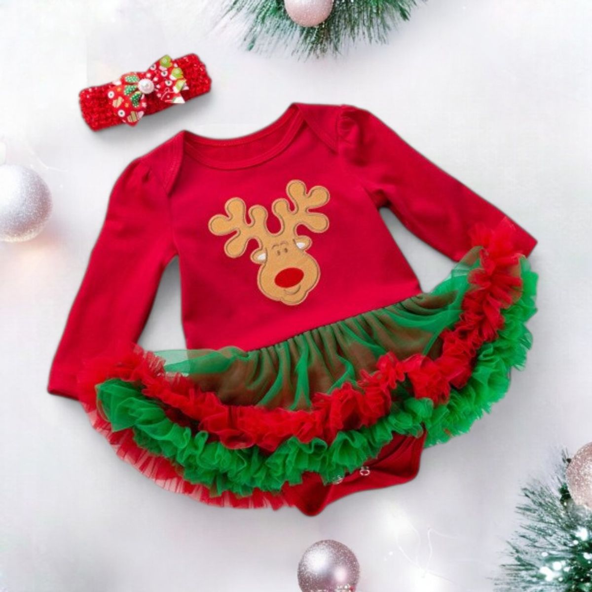 GENERICO - VESTIDO DE BEBÉ NAVIDAD - SET DE 4 PIEZAS