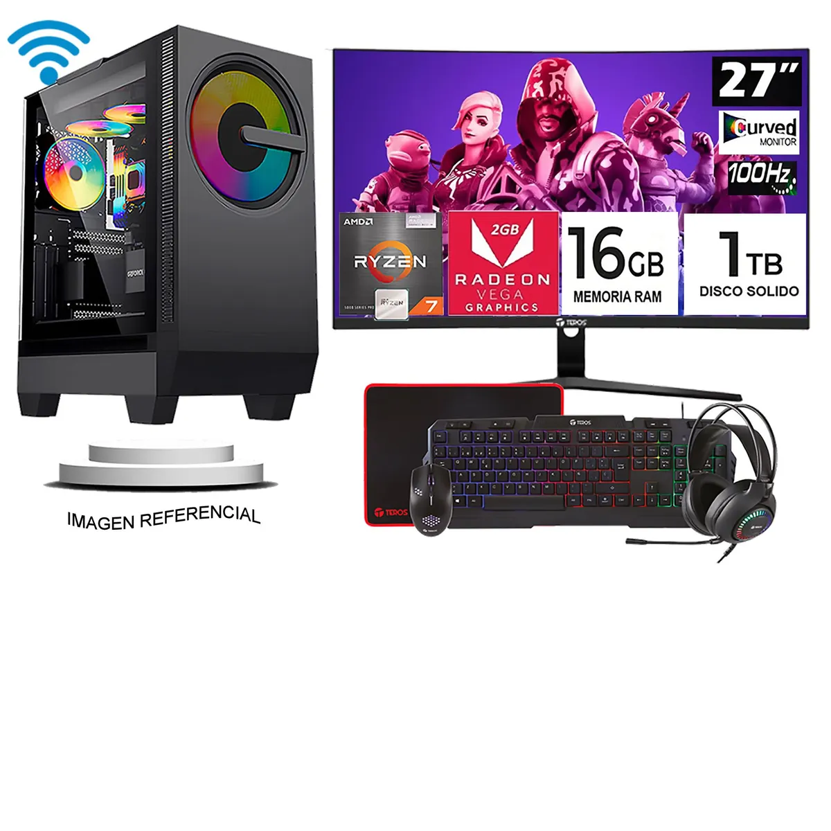 TEROS - Computadora ryzen 7 5700g ram 16gb ssd 1TB monitor 27 full hd