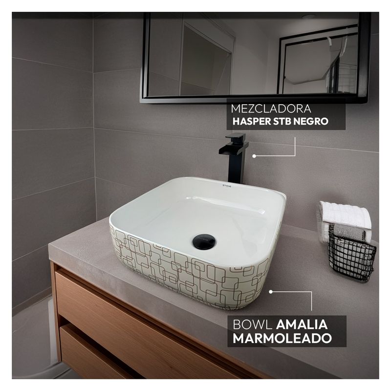 STONE - COMBO AMALIA MARMOLEADO + COMBO HASPER STB + DESAGÜE POP UP BLACK