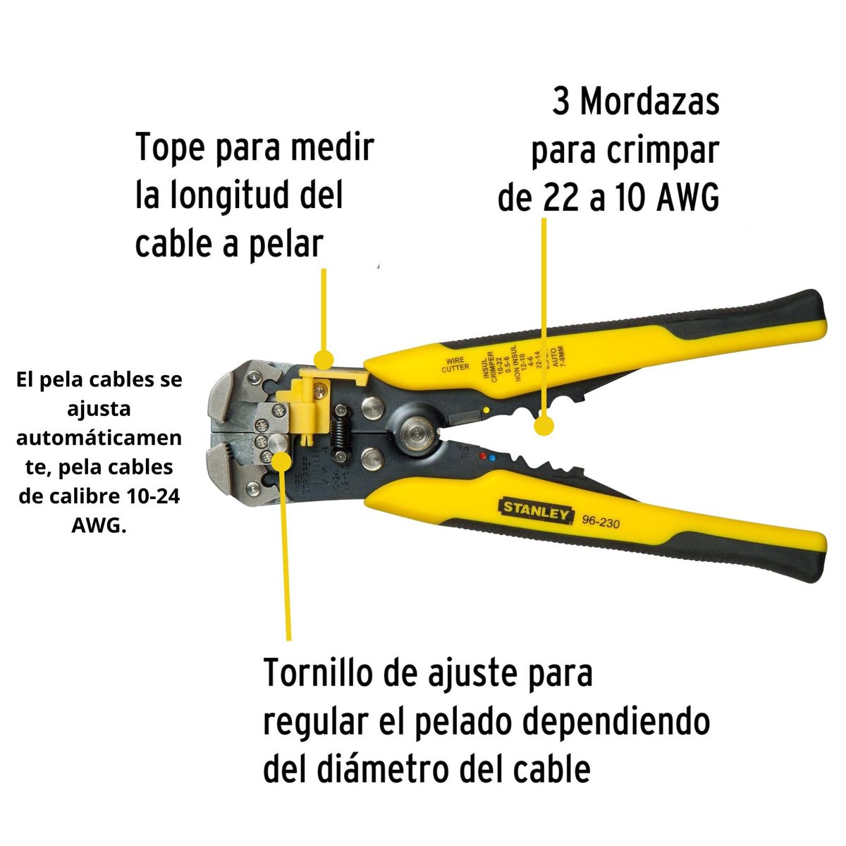 STANLEY - Alicate Pelacable automático ponchador profesional, 8 pulgadas STANLEY
