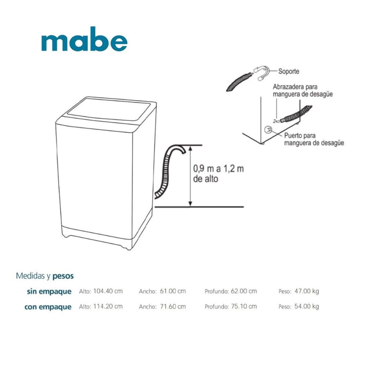 MABE - LAVADORA MABE 16 KG CARGA SUPERIOR AUTOMÁTICA SAFE&CLEAN LMA6120WDGBB0 DIAMOND GRAY.