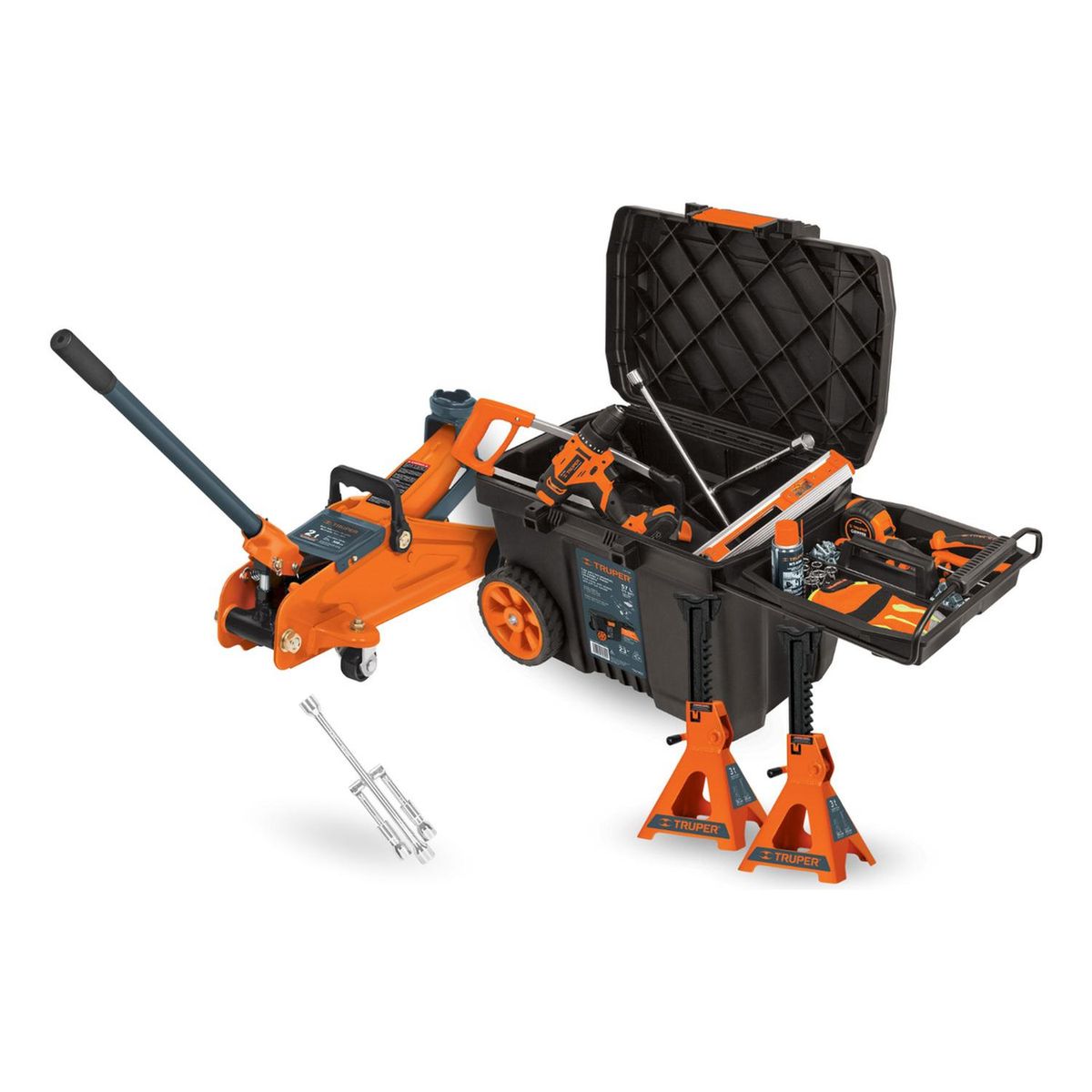 TRUPER - Combo gata 2tn + caballete 3tn + caja de herramientas Truper