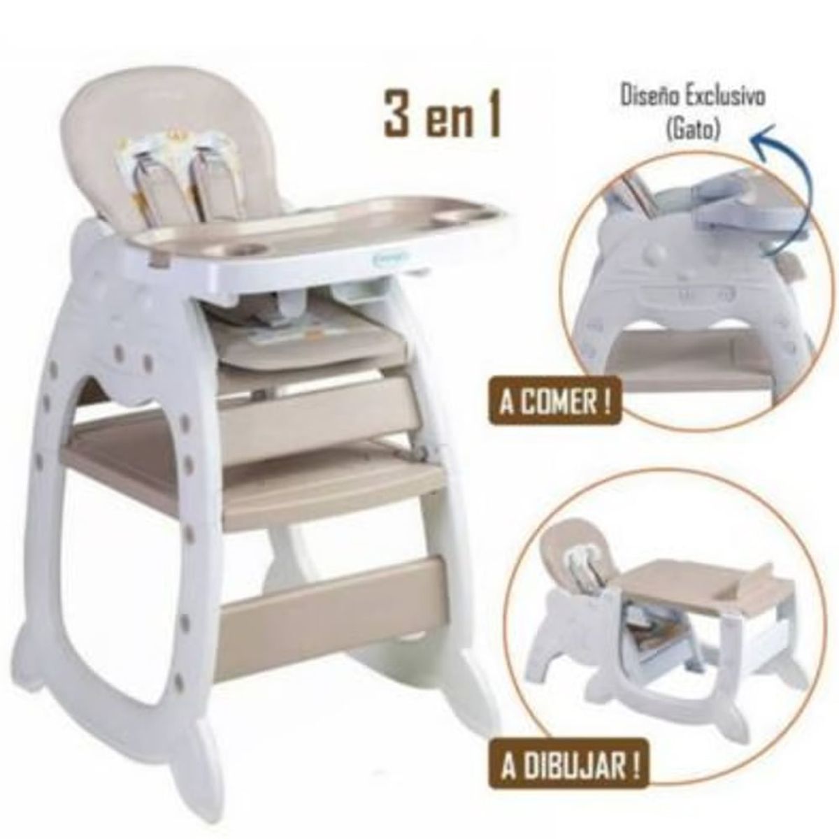 VOYAGE - Silla de Comer Gato 3 en 1 Beige