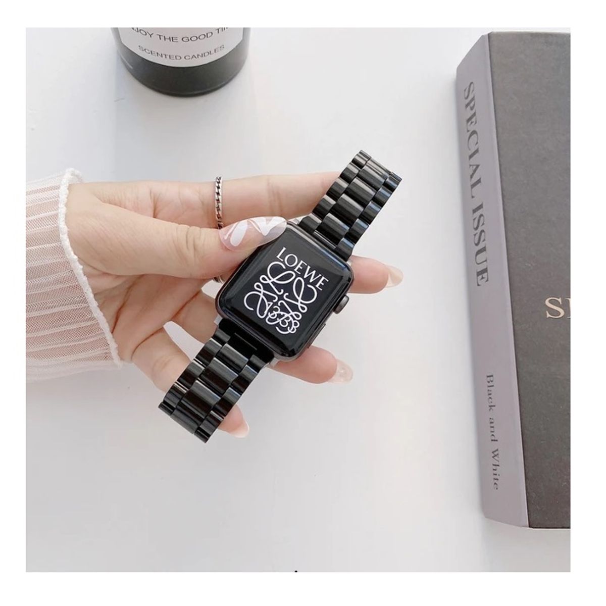 GENERICO - Correa Para Applewatch Y Watch Resina Eslabones 42-44-45-49mm Negro