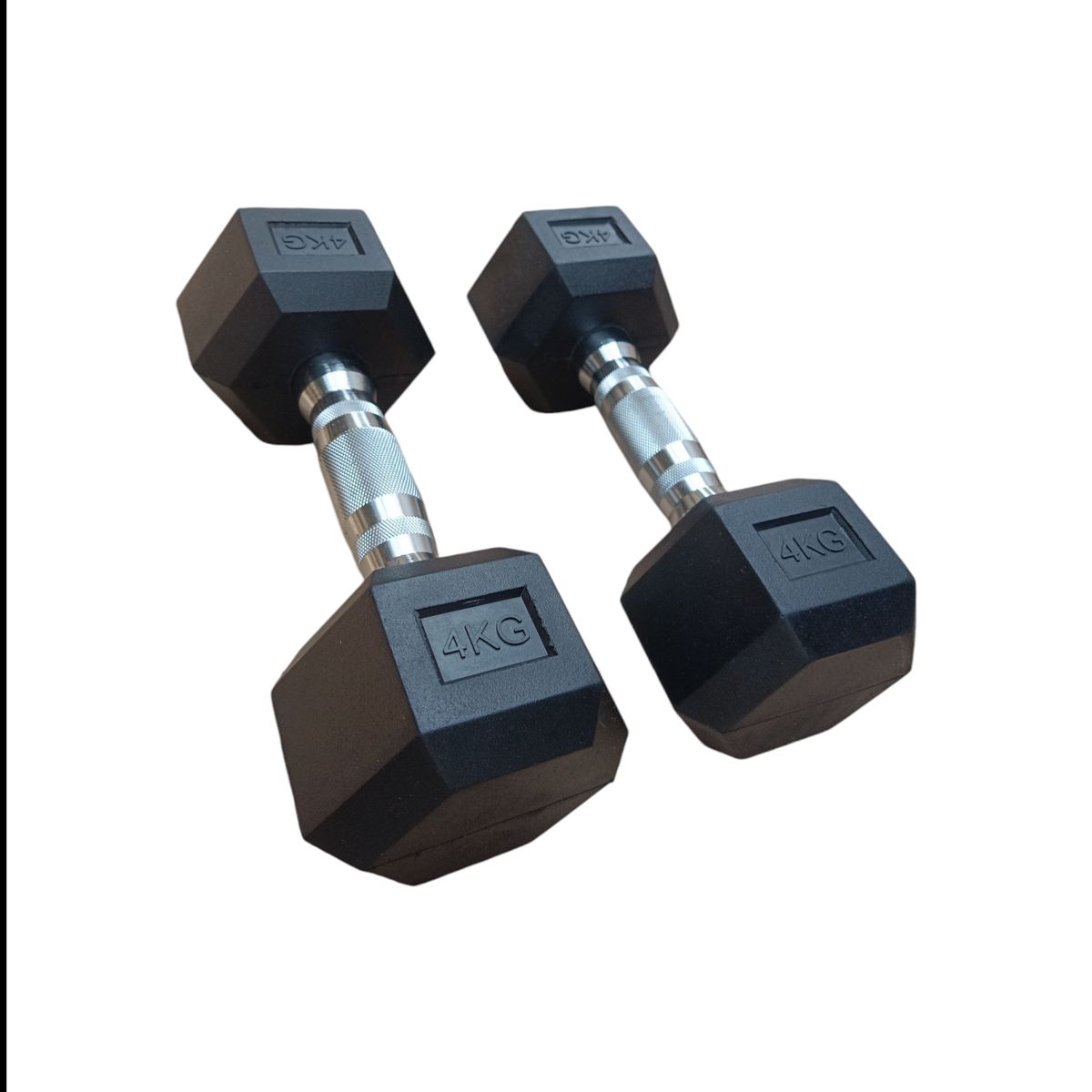 WINNER - Par Mancuernas Pesas Cromadas Hexagonales De Caucho 4 Kg