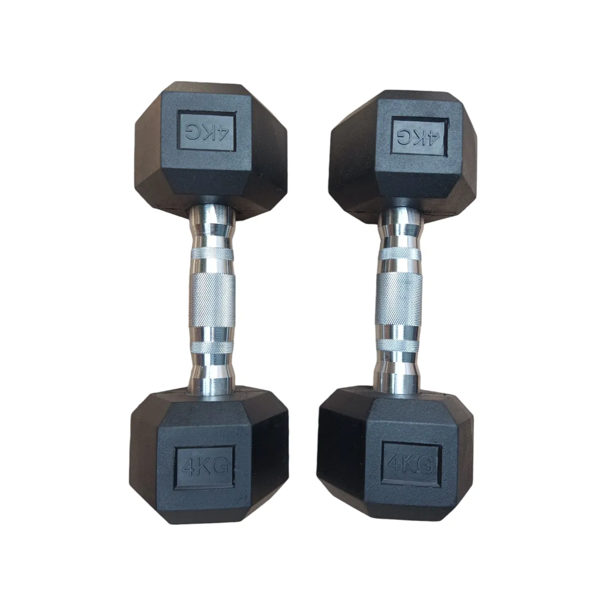 WINNER - Par Mancuernas Pesas Cromadas Hexagonales De Caucho 4 Kg