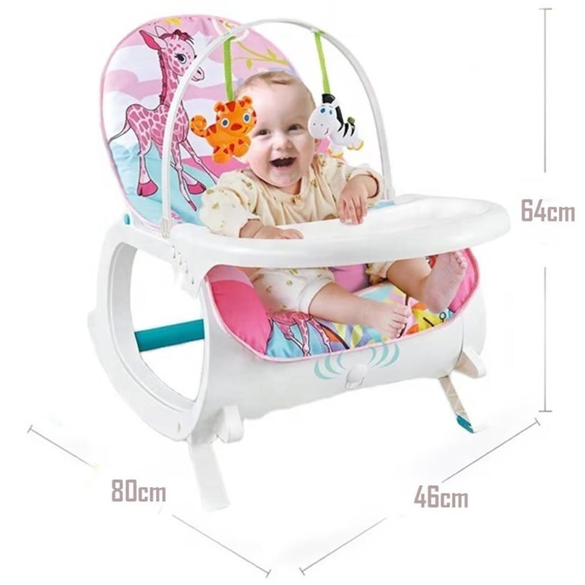 IDEAL - Silla de Comer Mecedora 3 en 1 Vibrador Musical Rosado