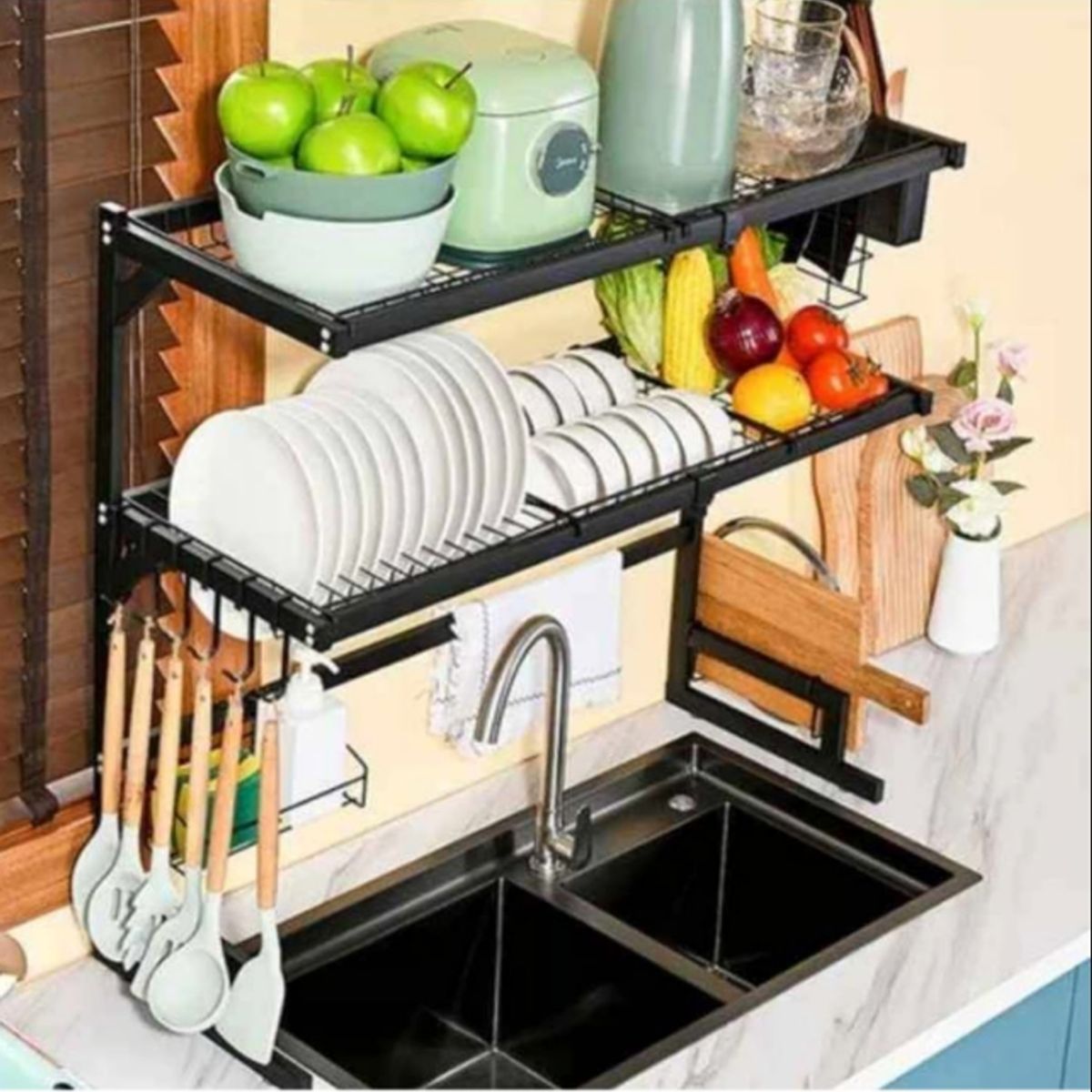 GENERICO - Organizador de Platos de 2 Niveles 85CM Escurridor de Menaje de Cocina