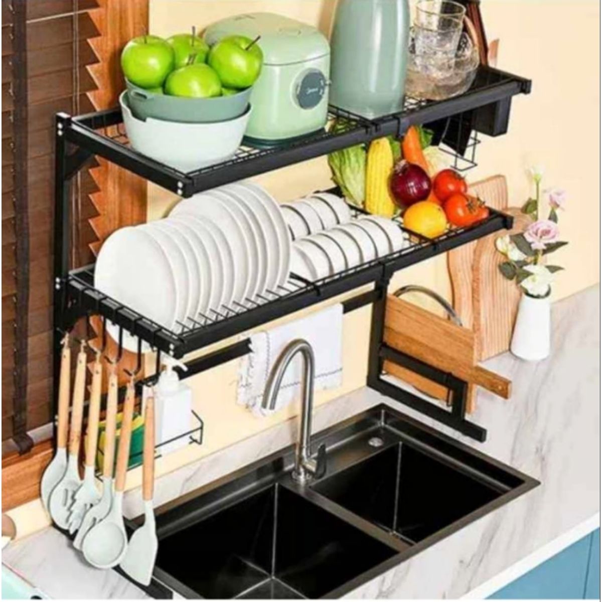 GENERICO - Organizador de Platos de 2 Niveles 85CM Escurridor de Menaje de Cocina
