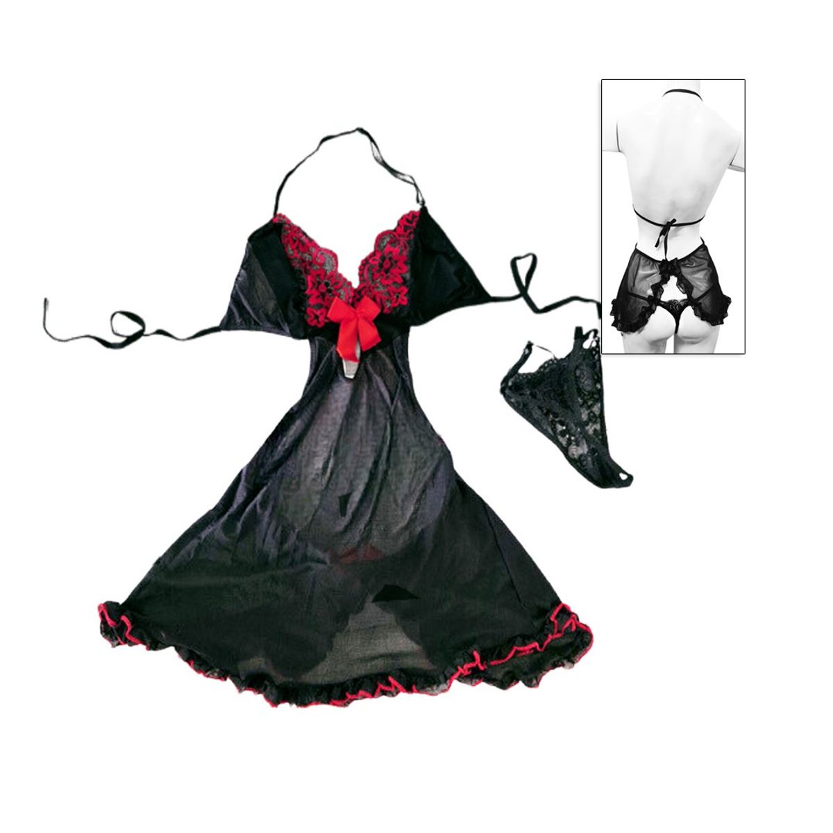 GENERICO - Babydoll Lucy con encaje más tanga regulable