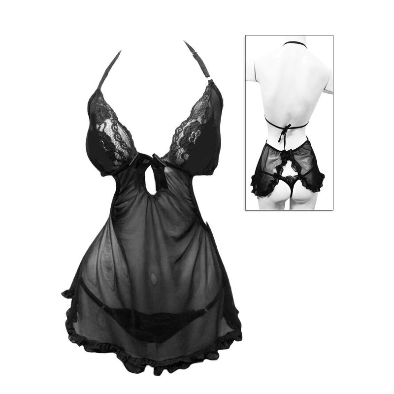 GENERICO - Babydoll Lucy con encaje más tanga regulable