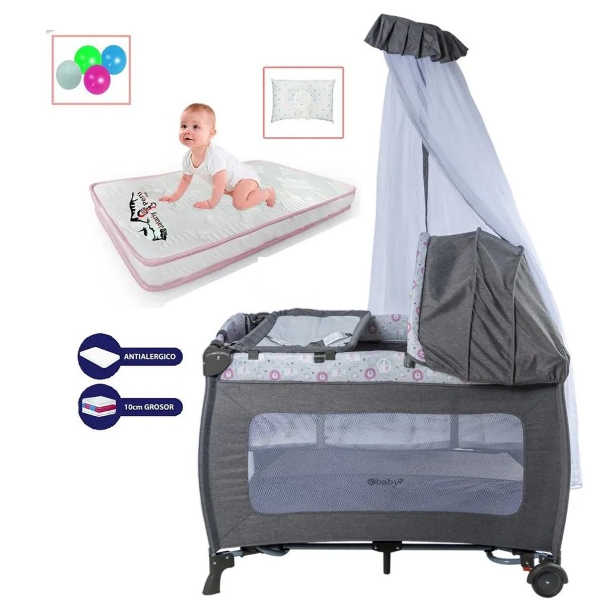 EBABY - Cuna Corral 2 en 1Sally + Colchon