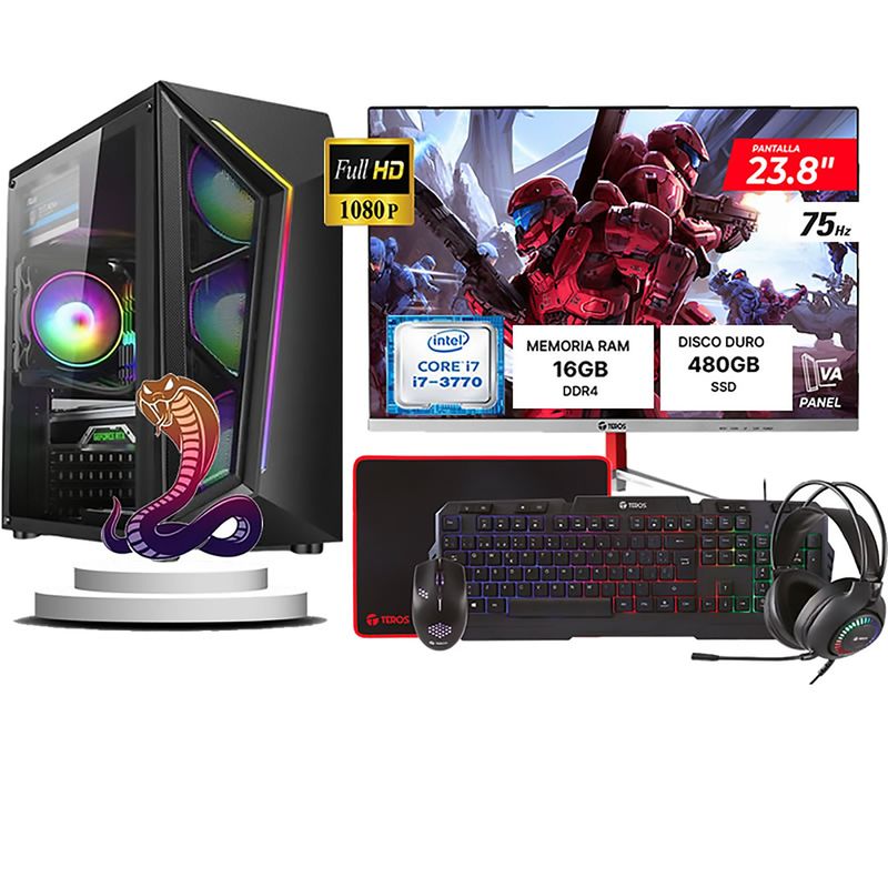TEROS - Computadora Pc Intel Core i7 3770  Monitor 24 fhd' RAM 16 GB SSD 480 GB