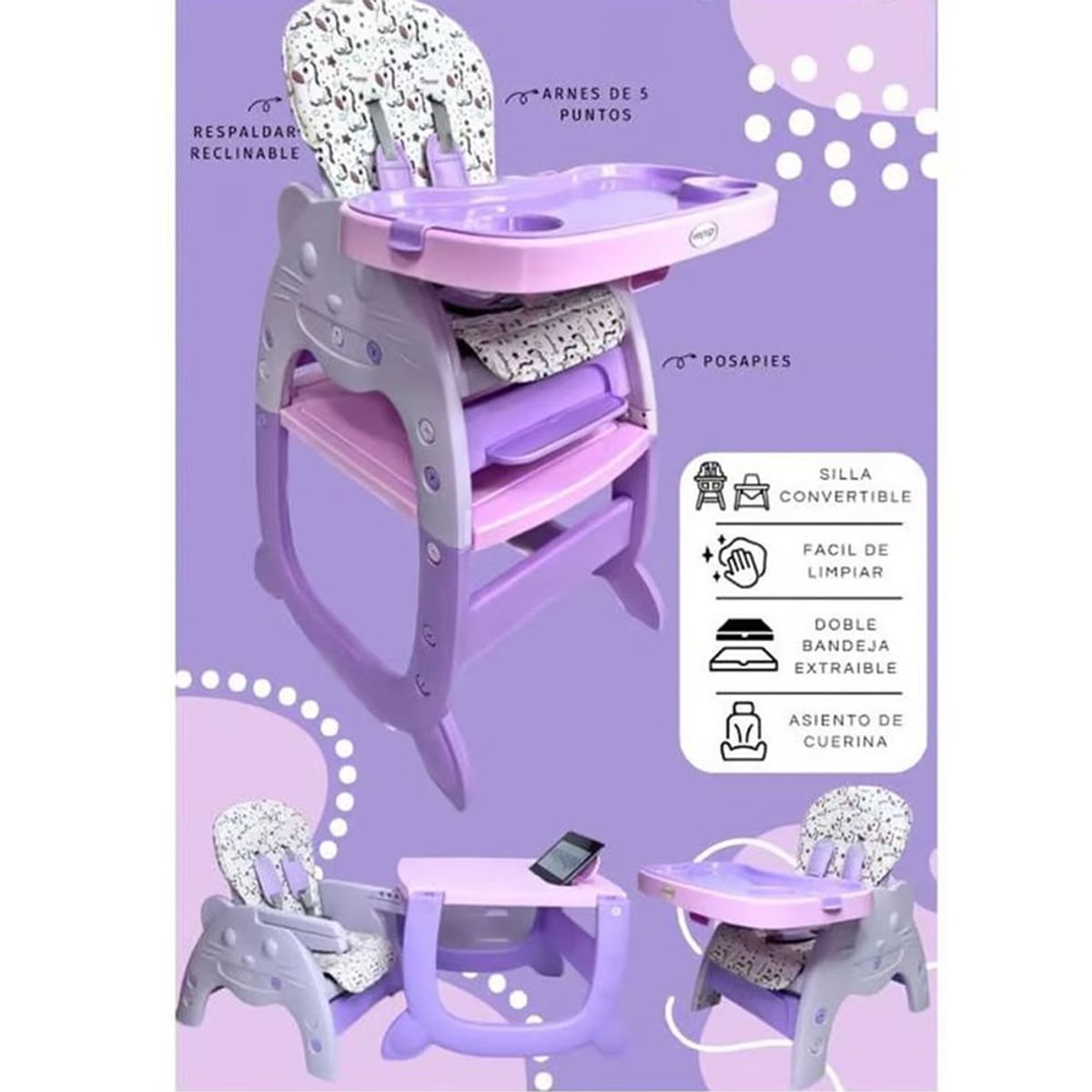 VOYAGE - Silla de Comer Gato  Carpeta 3 en 1 Morado
