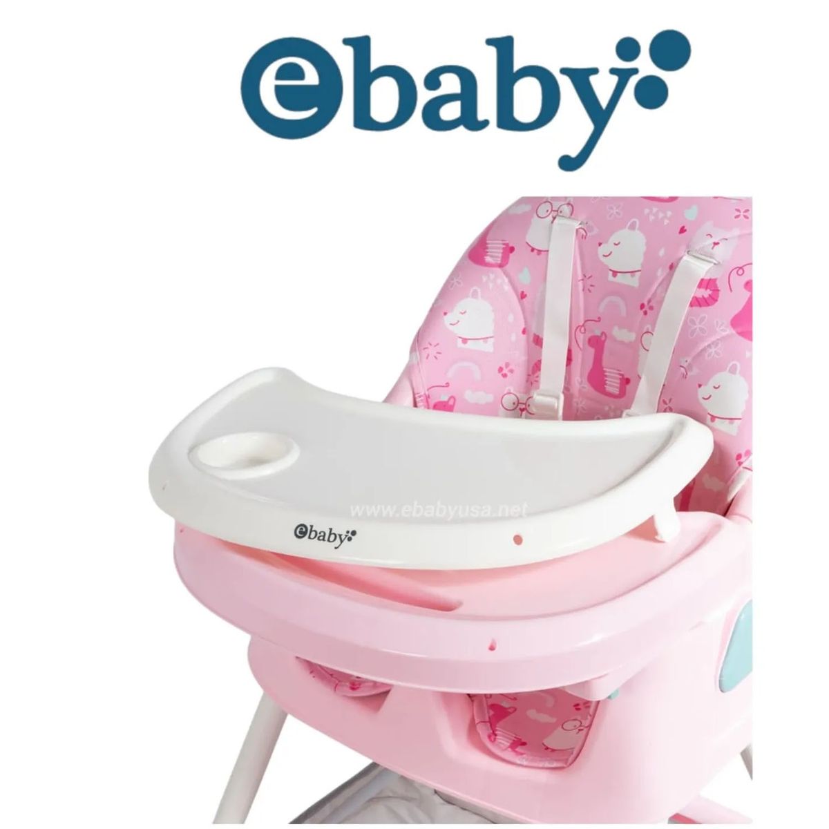 EBABY - Silla de Comer Ebaby Plegable Doble Bandeja LULU Rosado