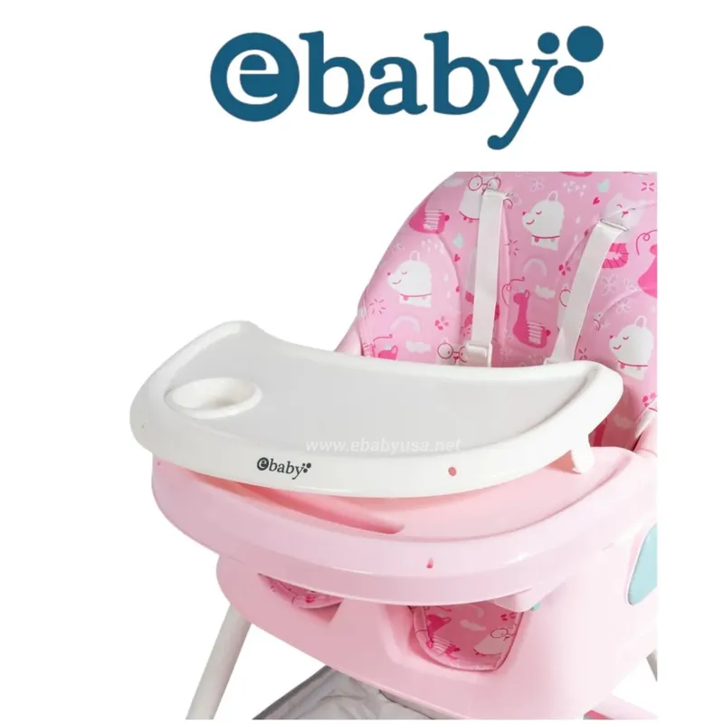 EBABY - Silla de Comer Ebaby Plegable Doble Bandeja LULU Rosado