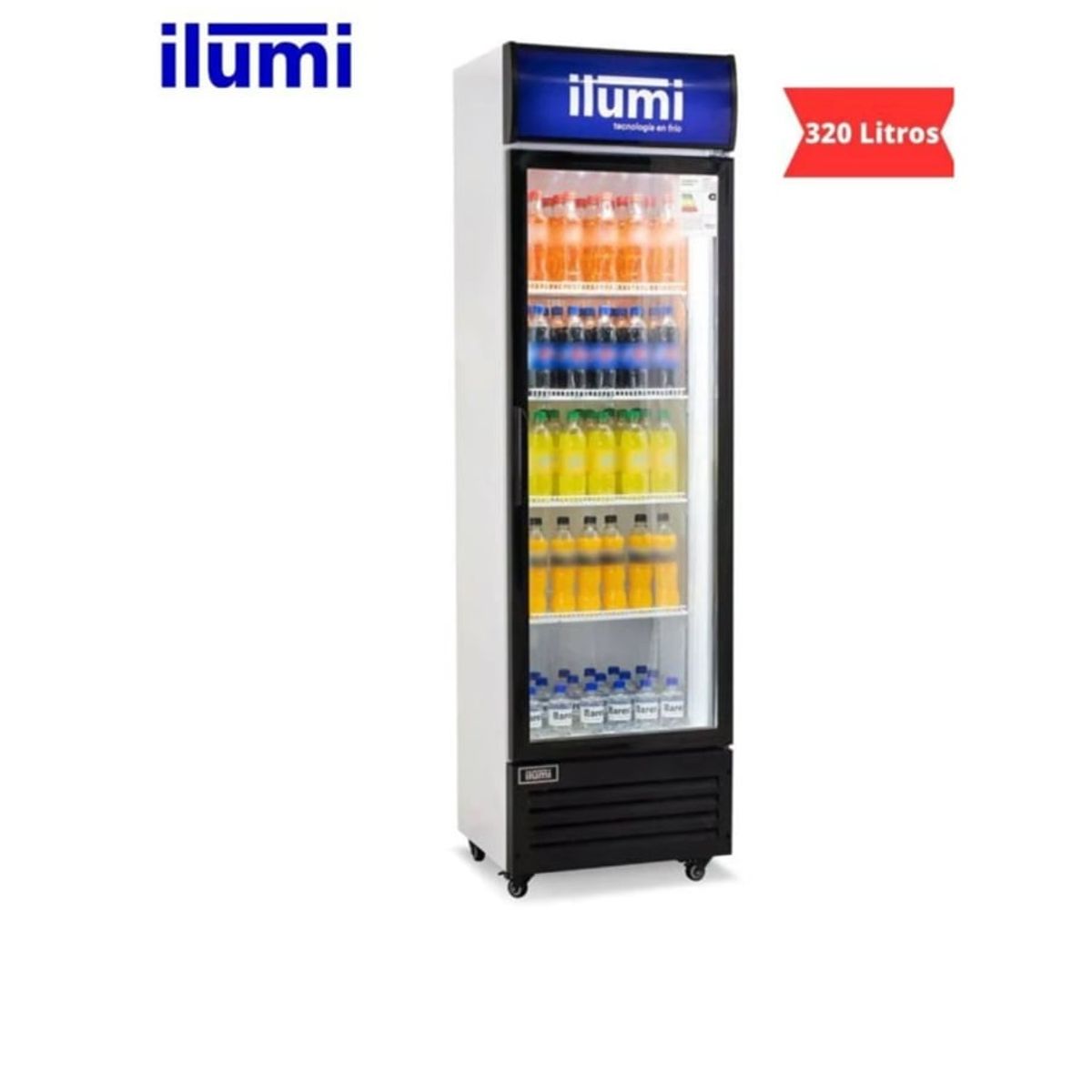 ILUMI - Exhibidor Ilumi Vertical 320 Lts 1 Puertas Vidrio Blanco - BC-3200