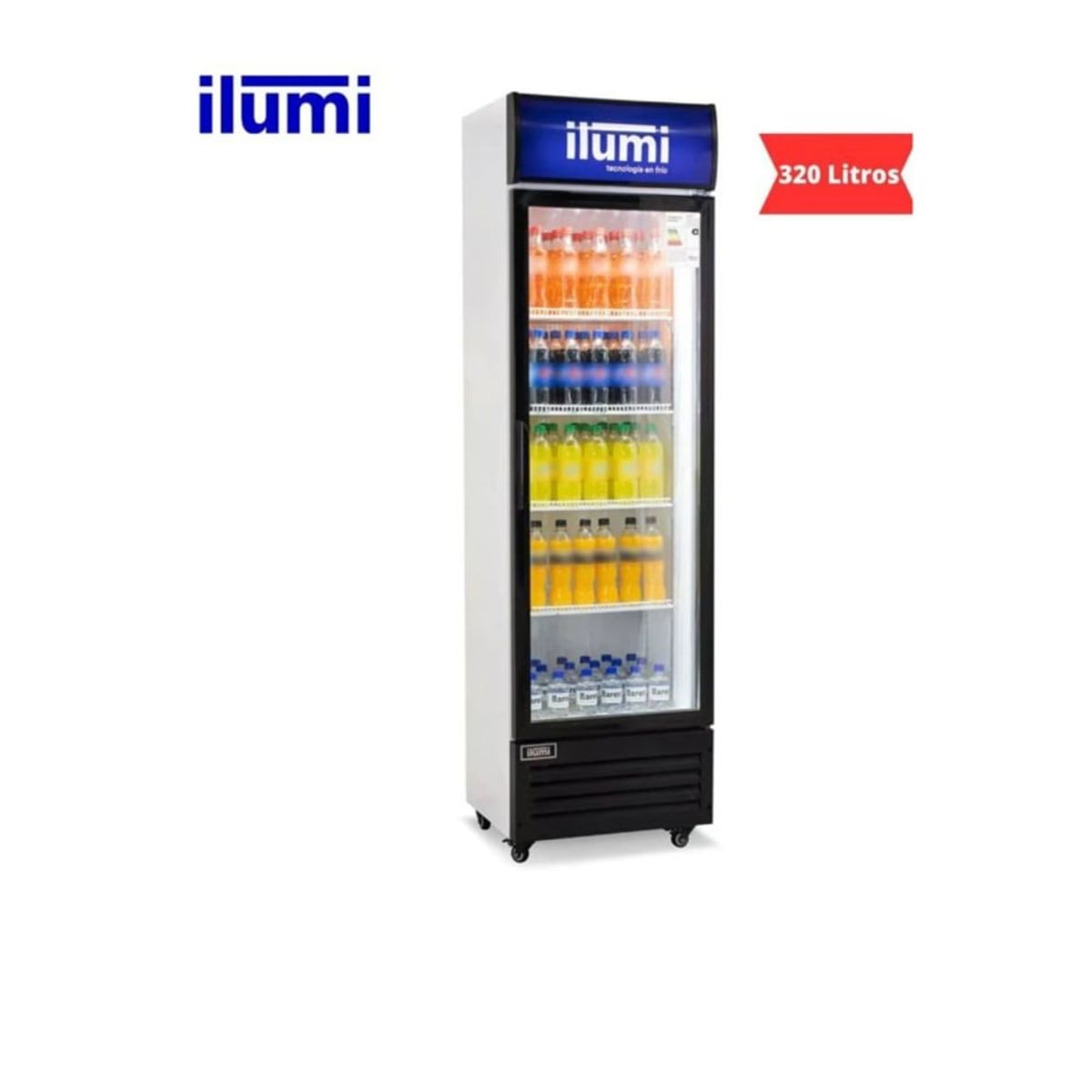 ILUMI - Exhibidor Ilumi Vertical 320 Lts 1 Puertas Vidrio Blanco - BC-3200