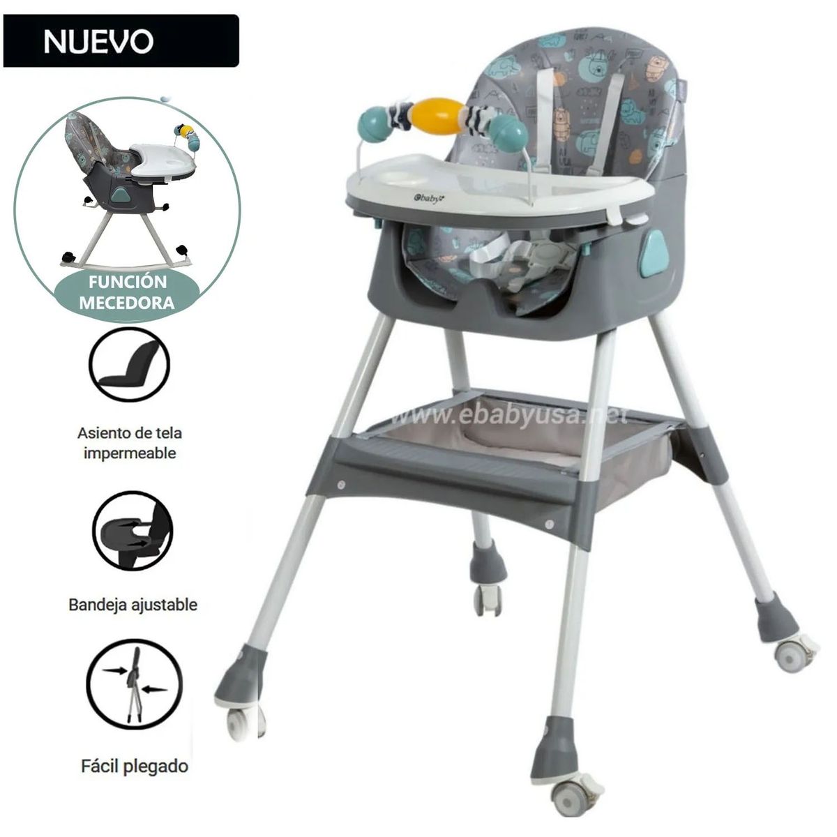 EBABY - Silla de Comer Ebaby Asiento Reclinable DALI Gris