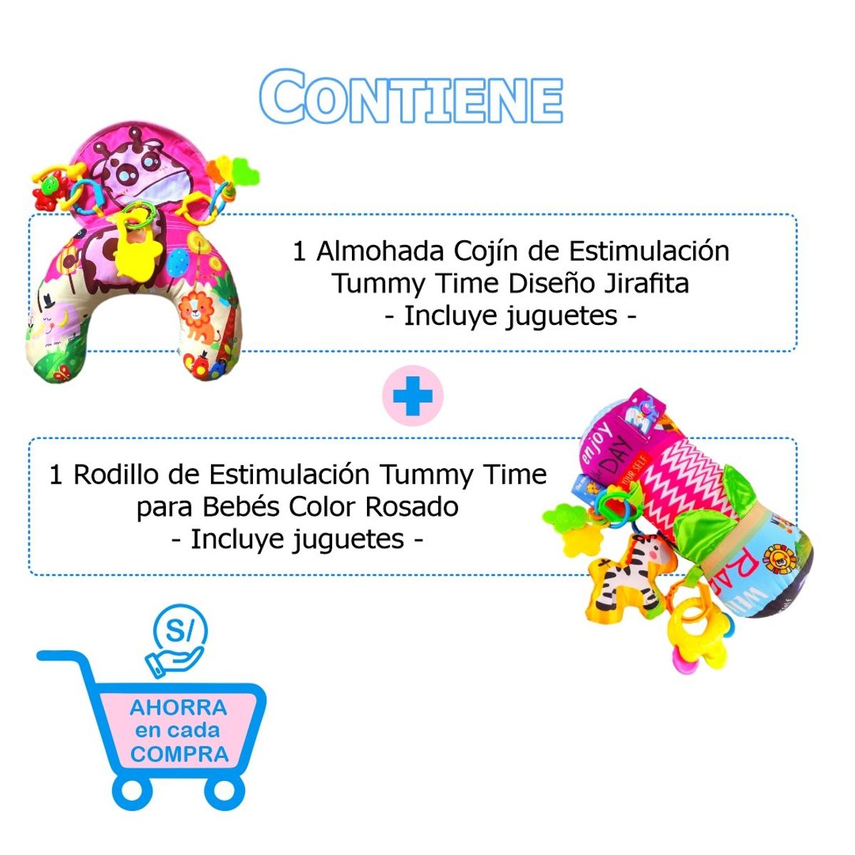 MEYING - Pack Niña - Cojín y Rodillo para la Estimulación Tummy Time