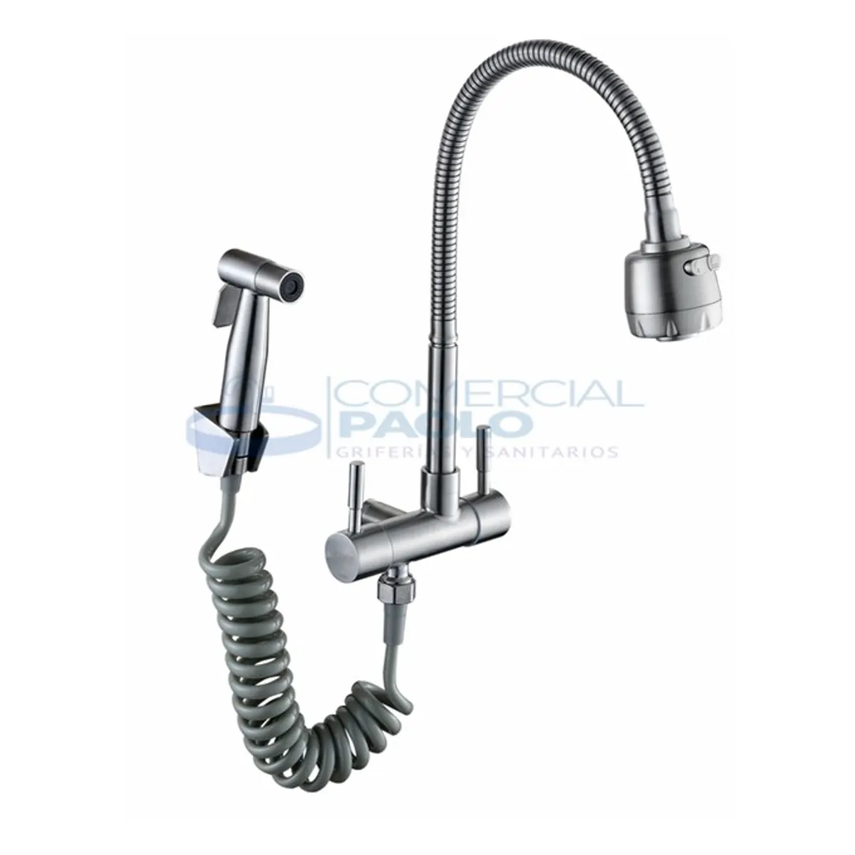 GENERICO - LLAVE DE COCINA FLEXIBLE PARED CON DUCHA BIDET SATINADO
