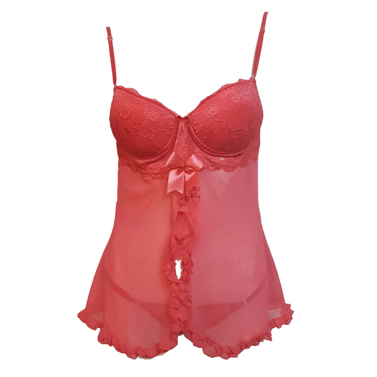 GENERICO - Babydoll Berry con encaje más tanga regulable