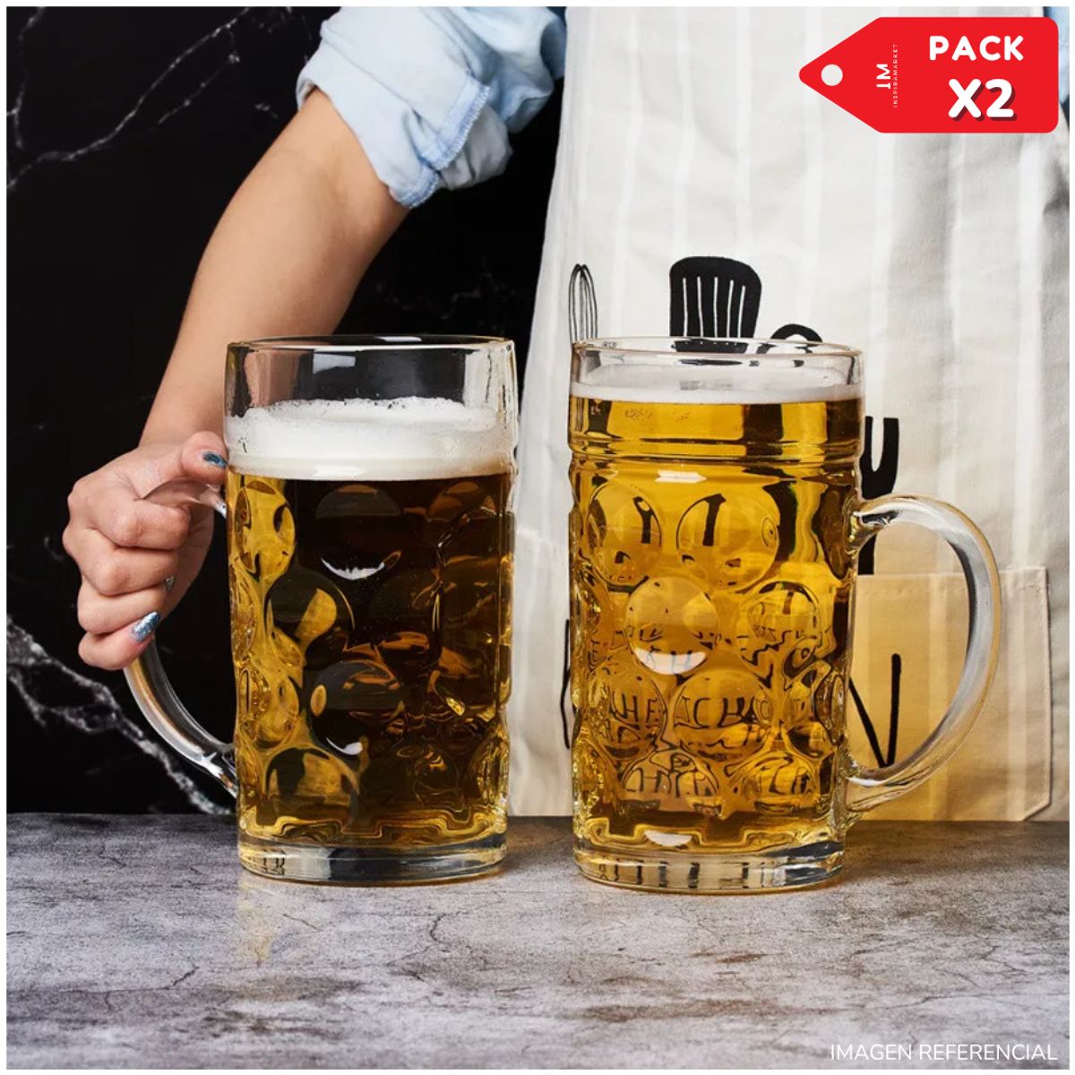 INSPIRA MARKET - Taza vaso de cerveza de vidrio transparente grandes con mango