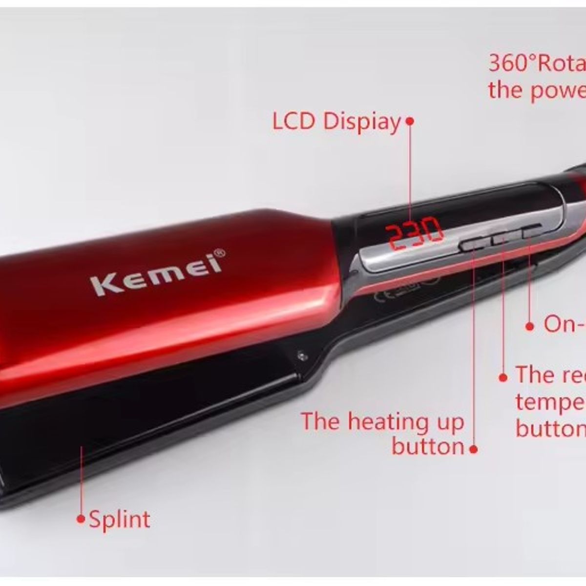 KEMEI - KEMEI Plancha de Cabello Profesional con pantalla LCD KM-9620