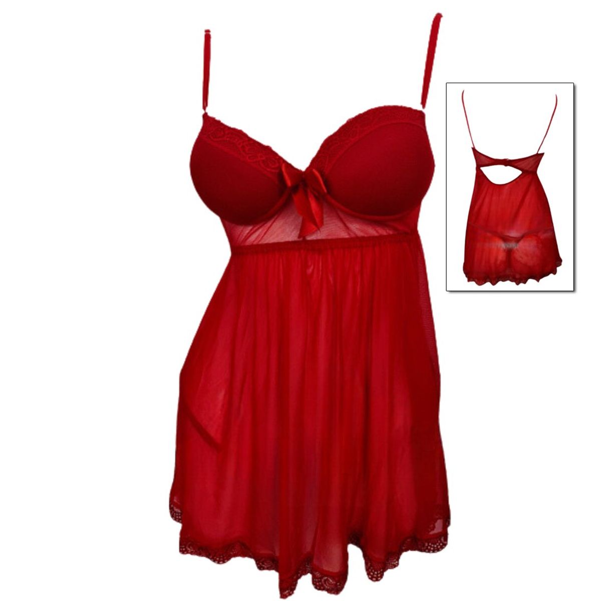 GENERICO - Babydoll Flavia con encaje más tanga regulable