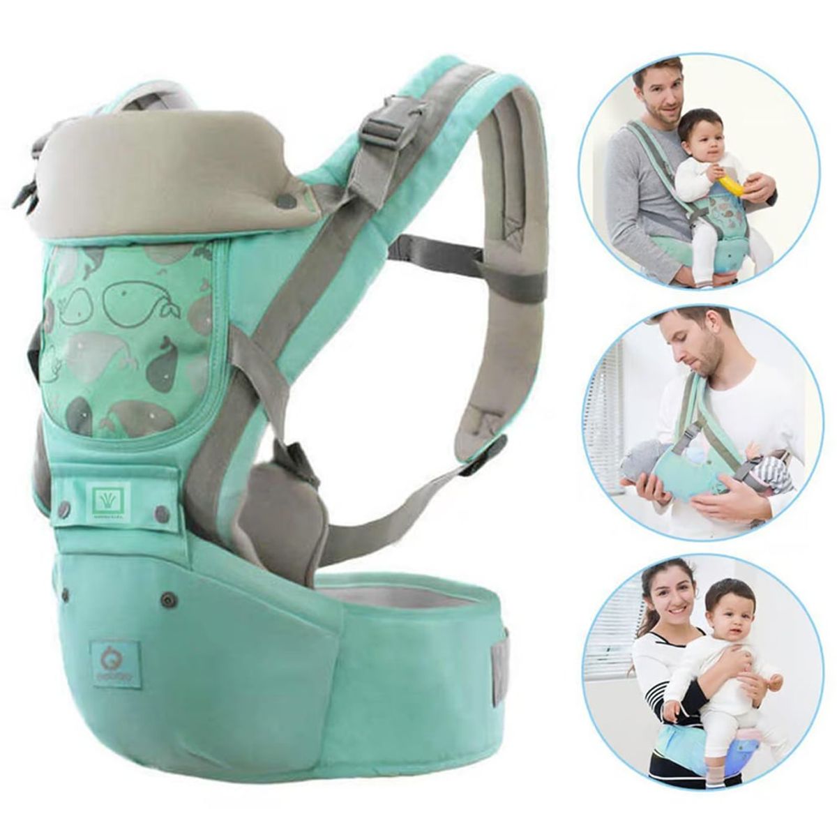 GENERICO - Canguro para Bebé Ergonómico Ballena 3 en 1 Verde Agua