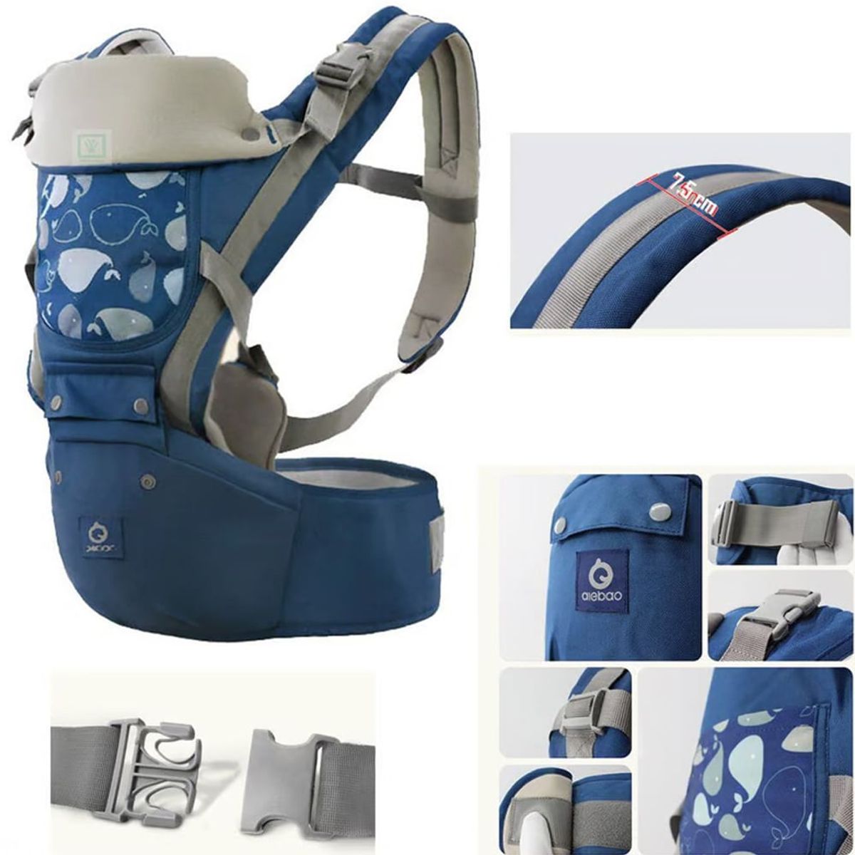 GENERICO - Canguro para Bebé Ergonómico Ballena 3 en 1 Azul