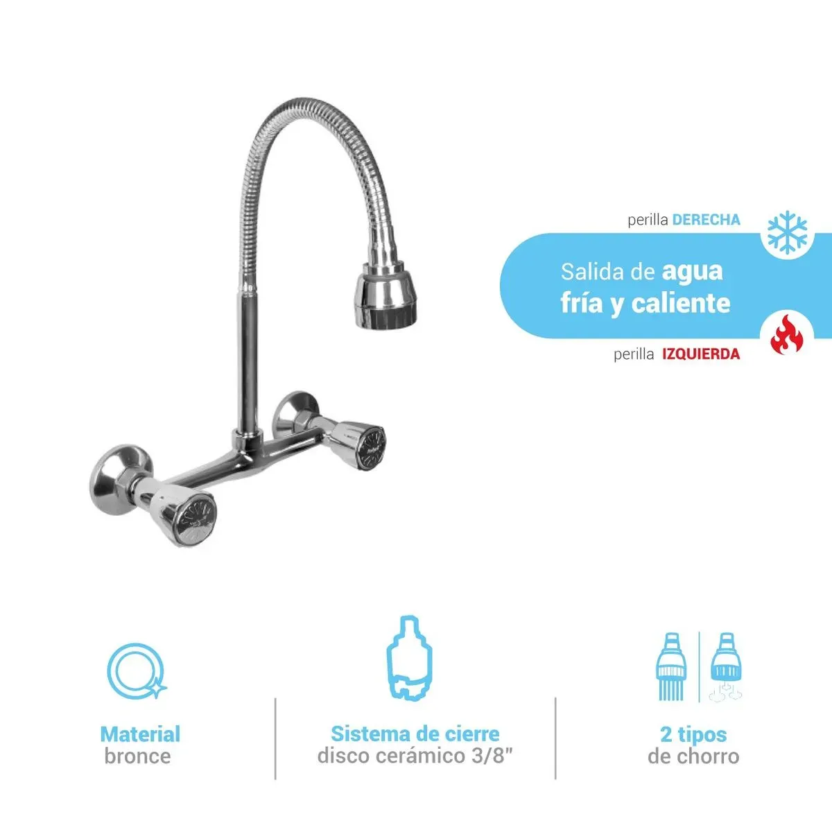 ITALGRIF - Mezcladora tipo Ganso para Cocina en Bronce Cromado