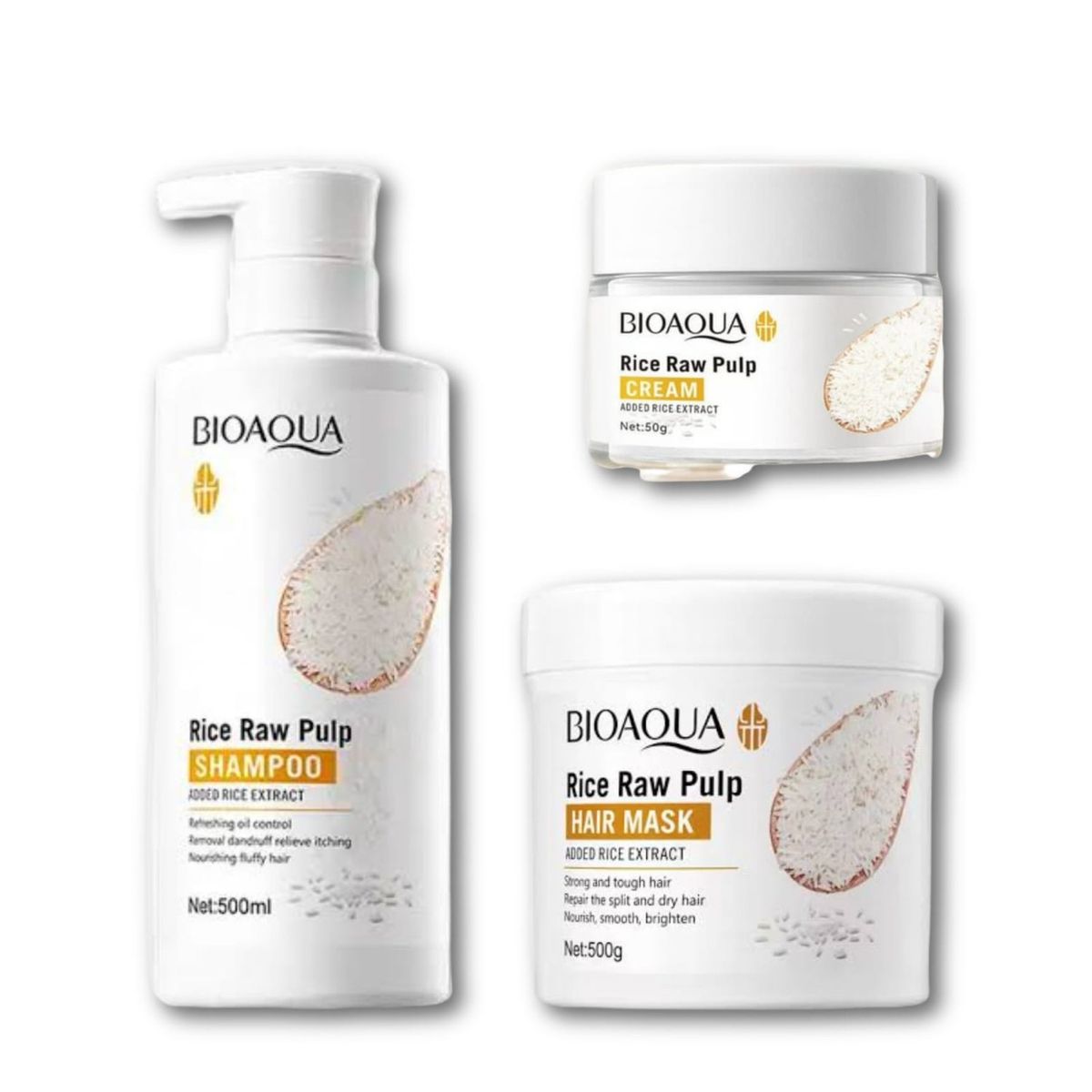BIOAQUA - SHAMPOO DE ARROZ Y MASCARILLA HIDRATANTE DE CABELLO Y CREMA FACIAL