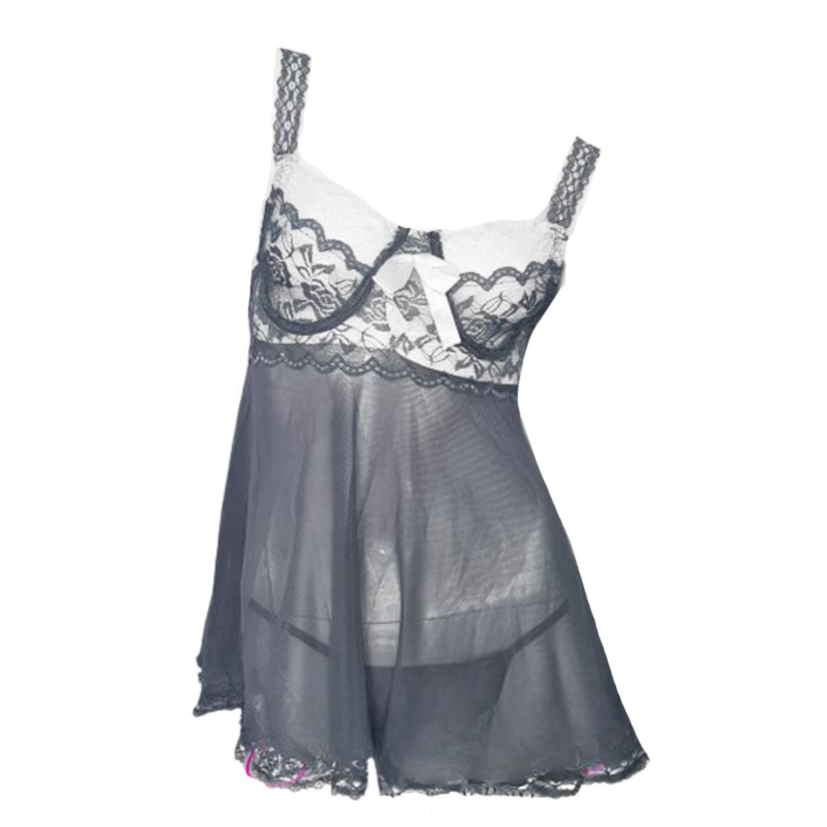 GENERICO - Babydoll Anaís con encaje más tanga regulable