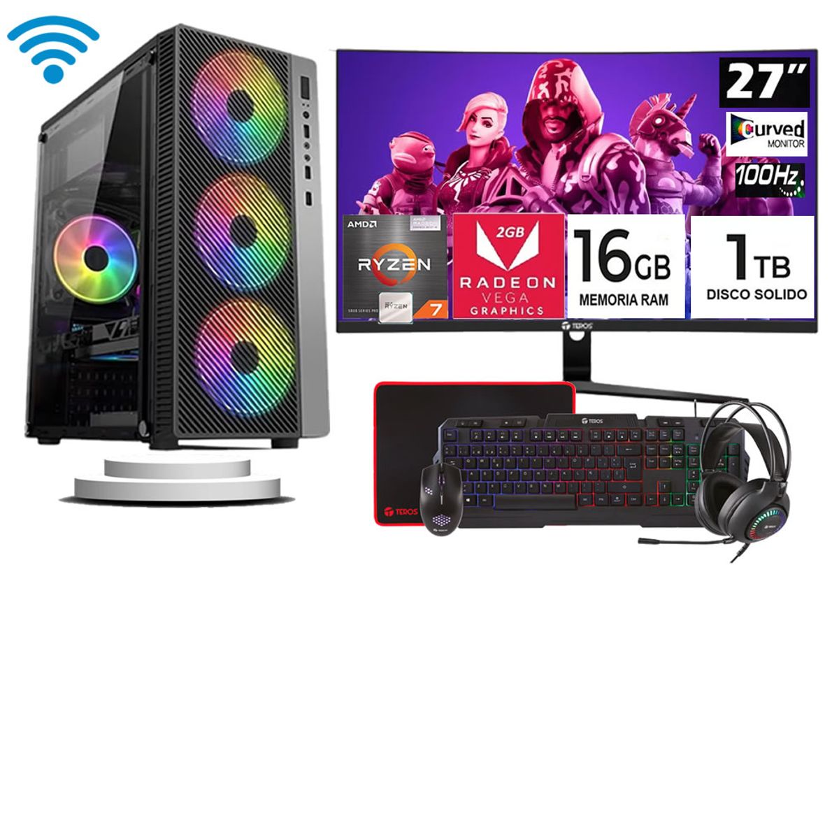 GAMEMAX - Computadora ryzen 7 5700g ram 16gb ssd 1TB monitor 27 full hd