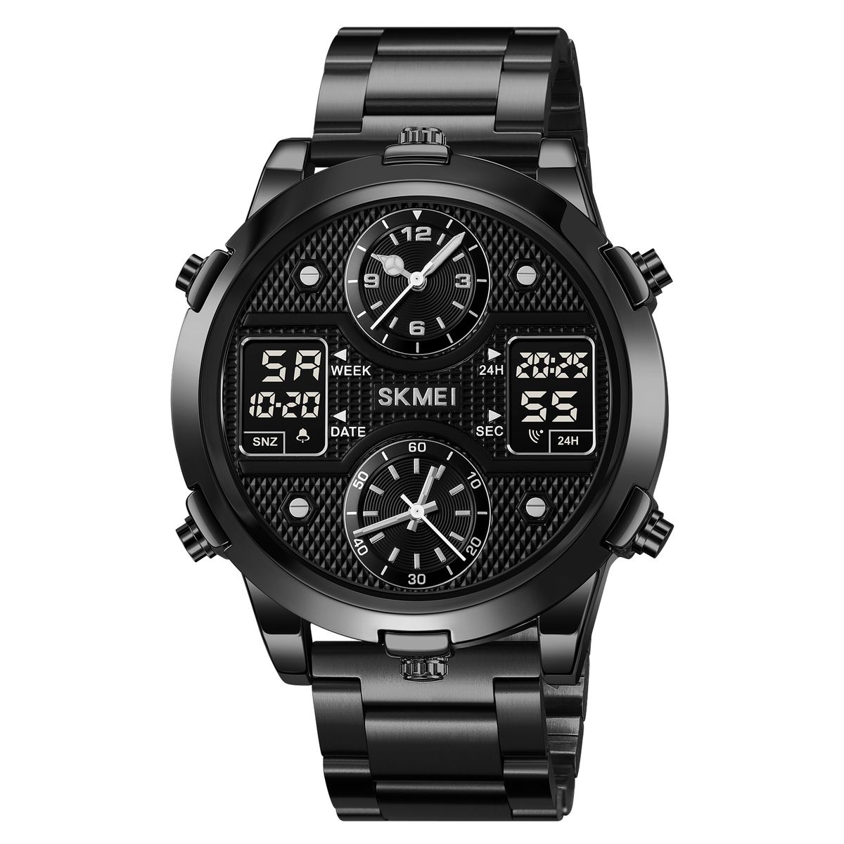 SKMEI - Reloj Skmei 2212 Negro 6 Botones Correa Acero Digital Analogo