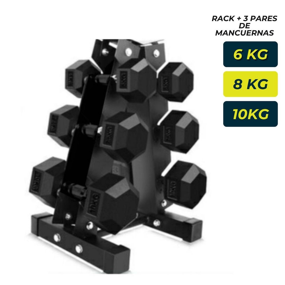 XTREME SPORT - Combo de Mancuernas  Pesas Hexagonales  + Soporte Rack