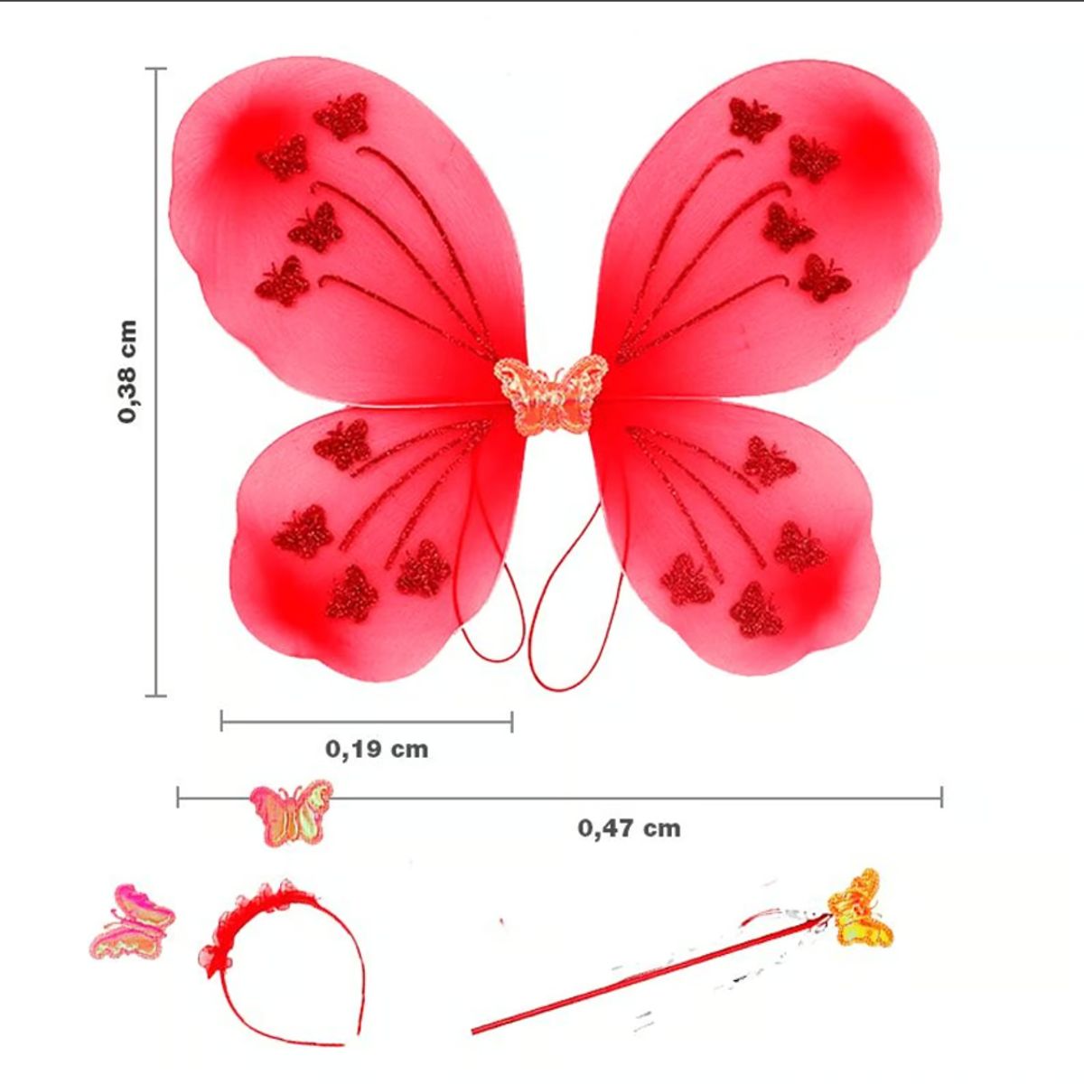 GENERICO - Alita Mariposa Incluye Alita -Diadema - Varita ROJO