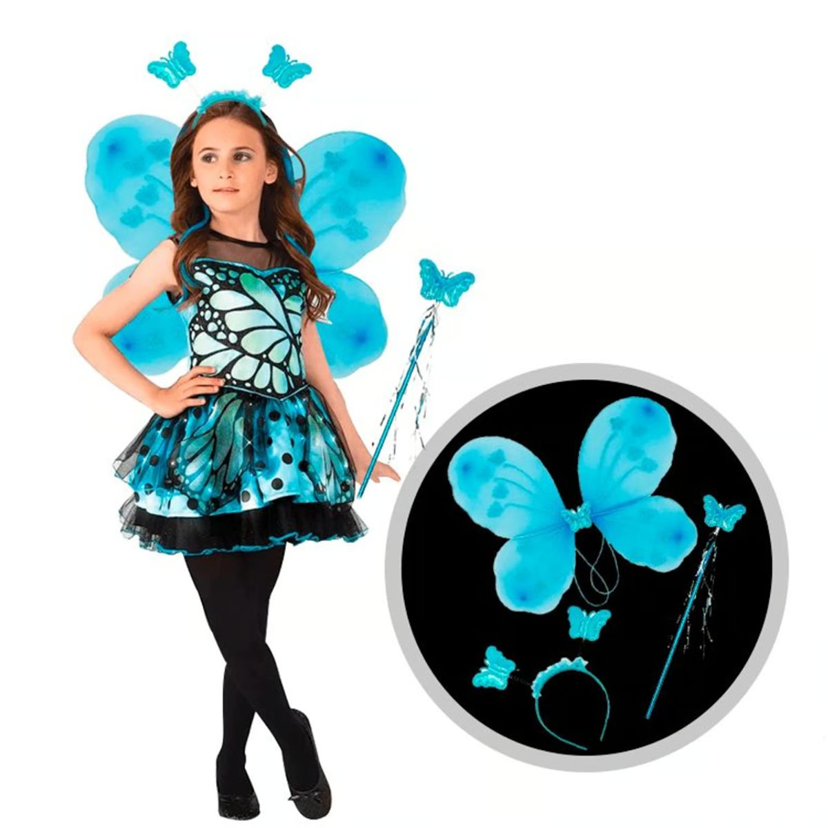 GENERICO - Alitas Mariposa Incluye Alita -Diadema - Varita Celeste