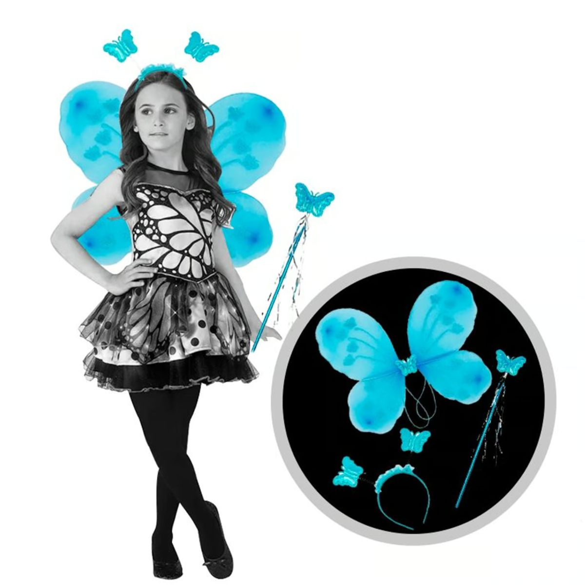 GENERICO - Alitas Mariposa Incluye Alita -Diadema - Varita Celeste