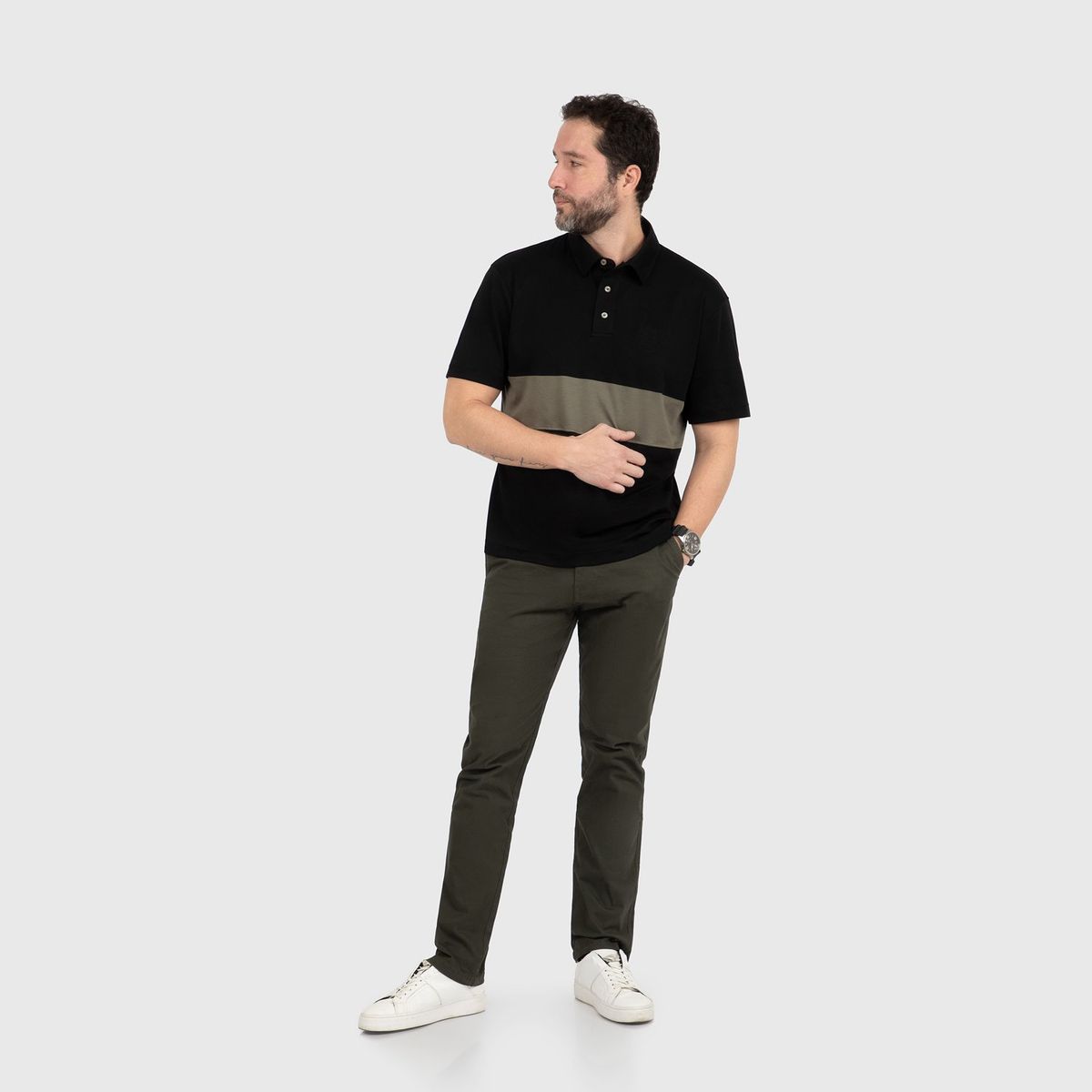 CONUNDRA CLOTHING - Polo Pique Negro Franja Beige