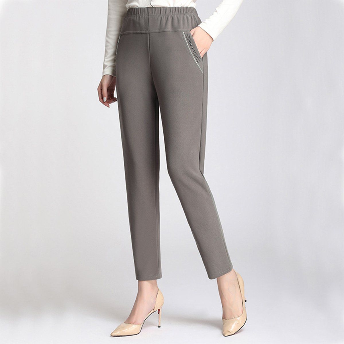 ZIMRAHYG - Pantalon Dama Vestir Moda Stretch Tiro Medio Oficina Formal