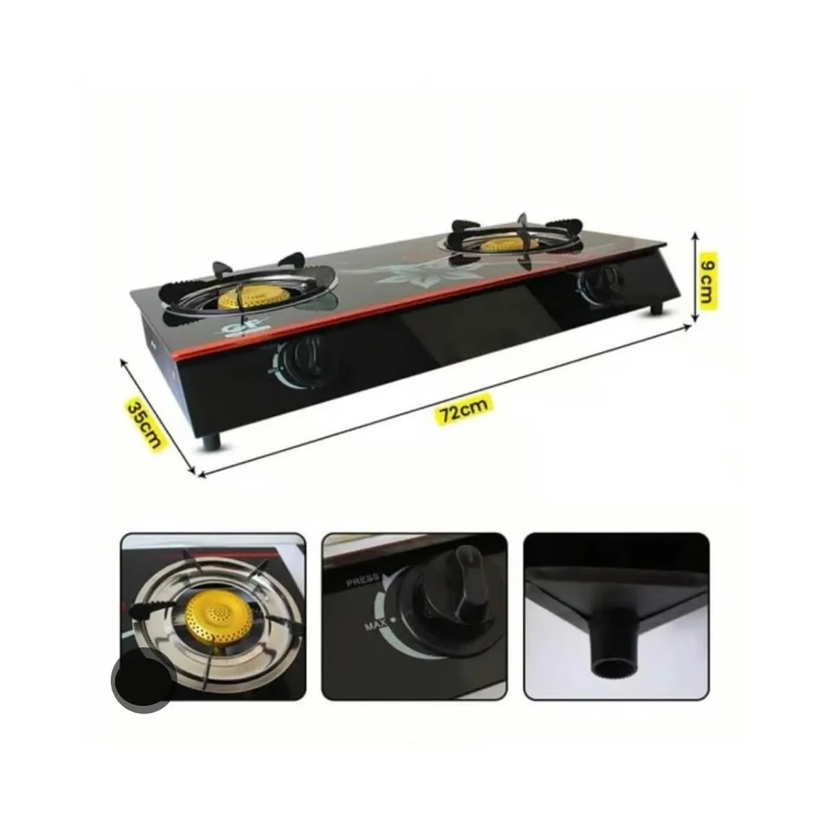 GENERICO - Cocina de mesa a Gas de 2 Hornillas vitrocerámico.