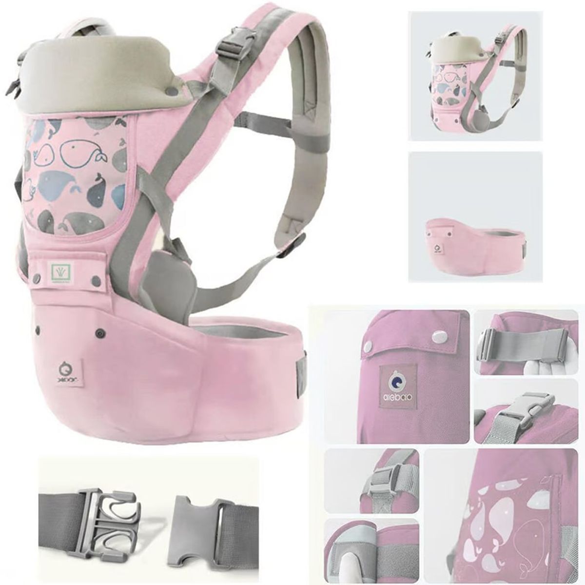 GENERICO - Canguro para Bebé Ergonómico Ballena 3 en 1 Rosado