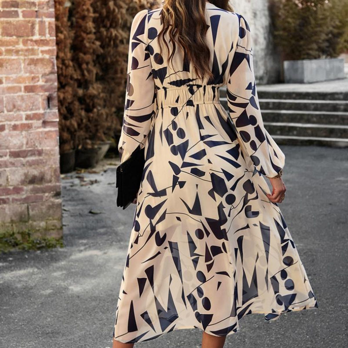 GENERICO - Vestido casual de cintura alta con estampado geometrico - Soraya