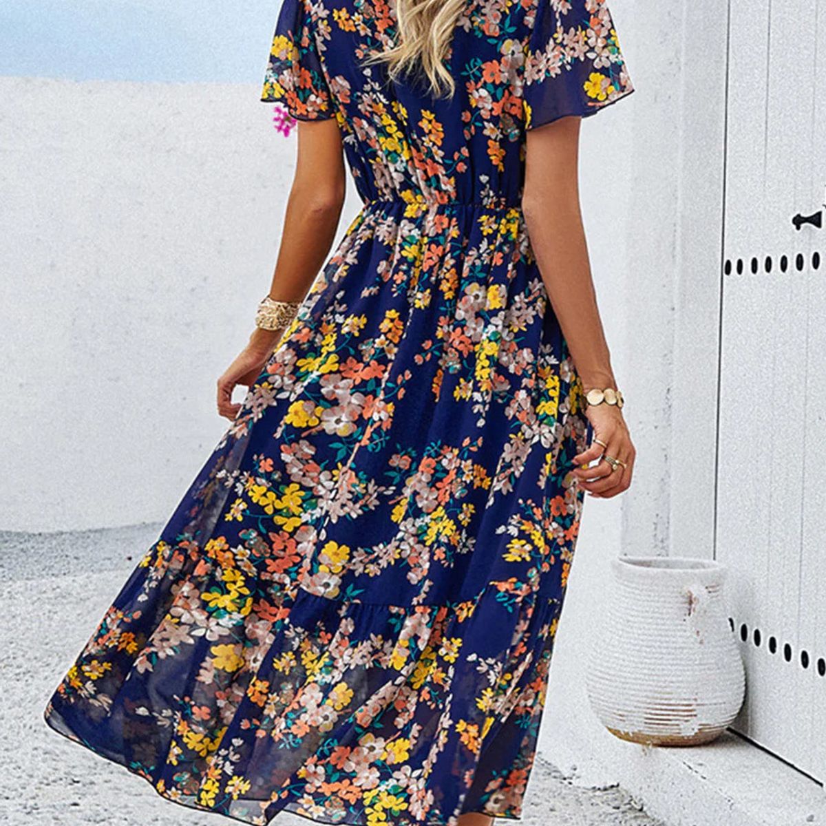 GENERICO - Vestido de verano floral con manga corta y escote en v - Valeria