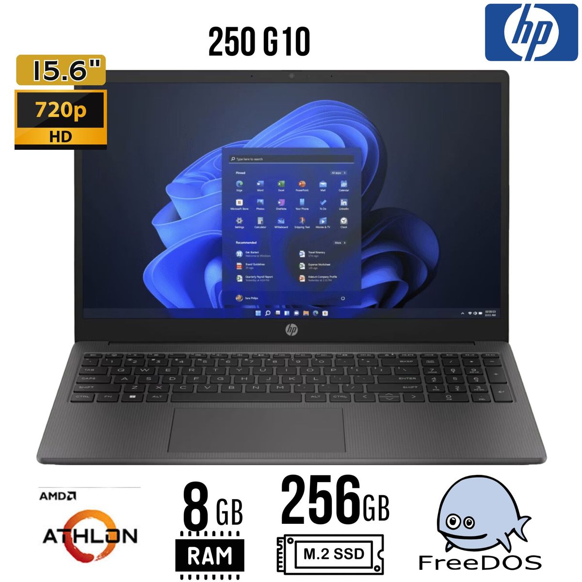 HP - Laptop HP 255 G10, 15.6" , HD ATHLON SILVER 7120U, RAM 8GB, SSD 256GB, FreeDos